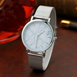 Silver and White Marble Design Woman's Watch